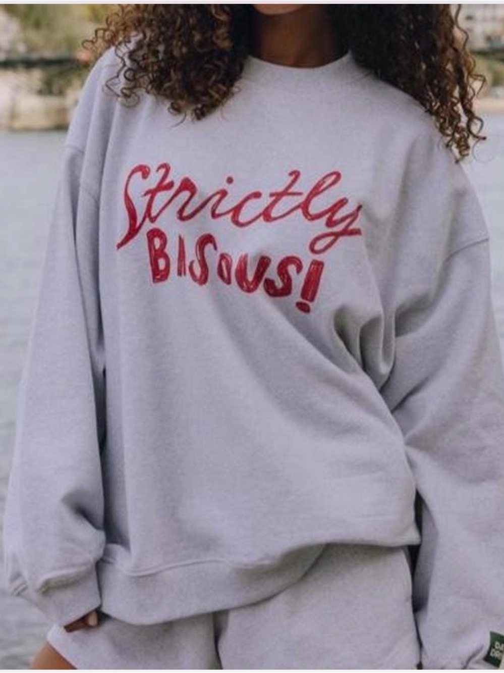 Daily Drills Heather Grey Sweatshirt with Red Script "Strictly Bisous!"